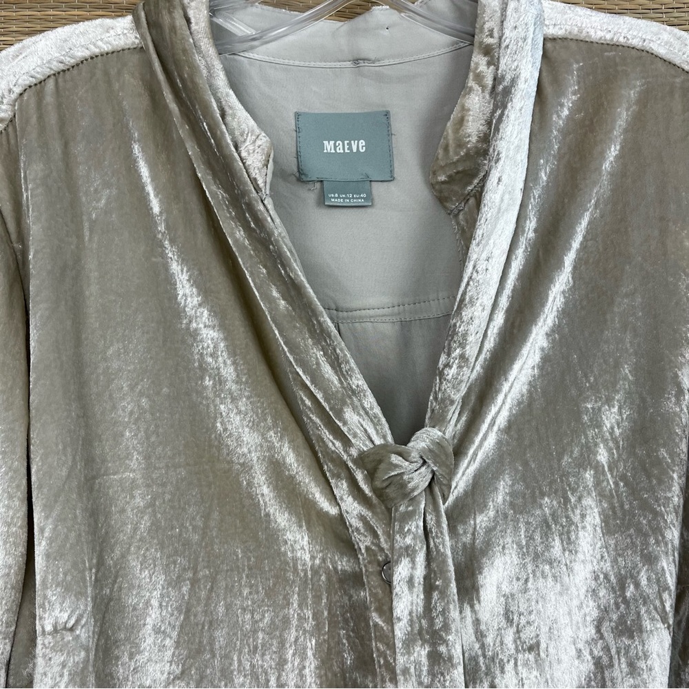 Anthropologie Maeve Crushed Velvet Champagne Tunic Oversized Shirt Blouse Sz 8 - Picture 8 of 12